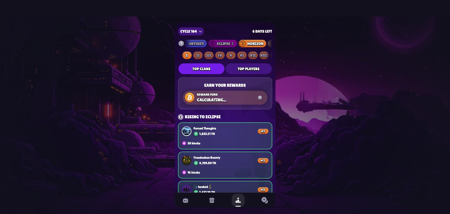 Les nouveaux onglets de ligues dans Miner Wars : Horizon est maintenant découpée en neuf ligues