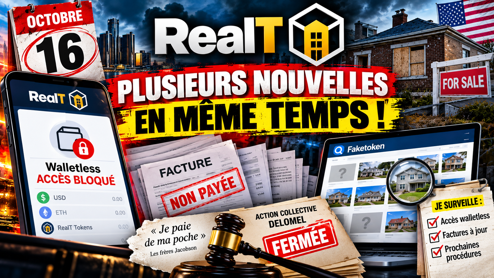RealT : accès walletless bloqué, factures impayées, action Delomel fermée. Le point au 16 octobre